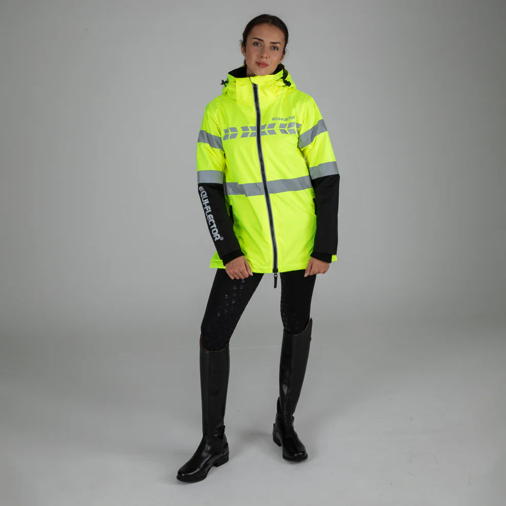 Shires EQUI-FLECTOR® Womens Jacket Coat, Waterproof, Flourescent Yellow, 7 Sizes.