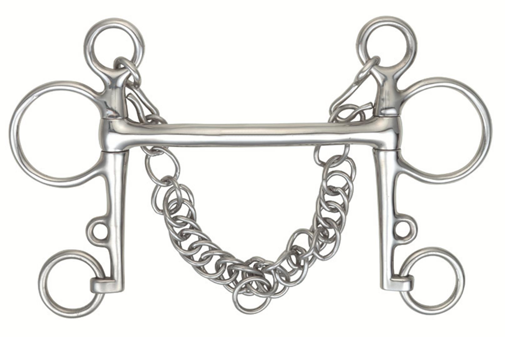 Shires Mullen Mouth Pelham Bit, Stainless Steel with Curb Chain