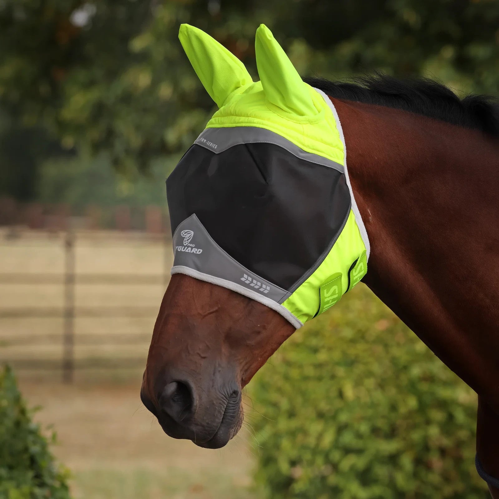 Picture of Shires FlyGuard Pro Hi-Viz Fine Mesh Fly Mask with Ears, UV Protection