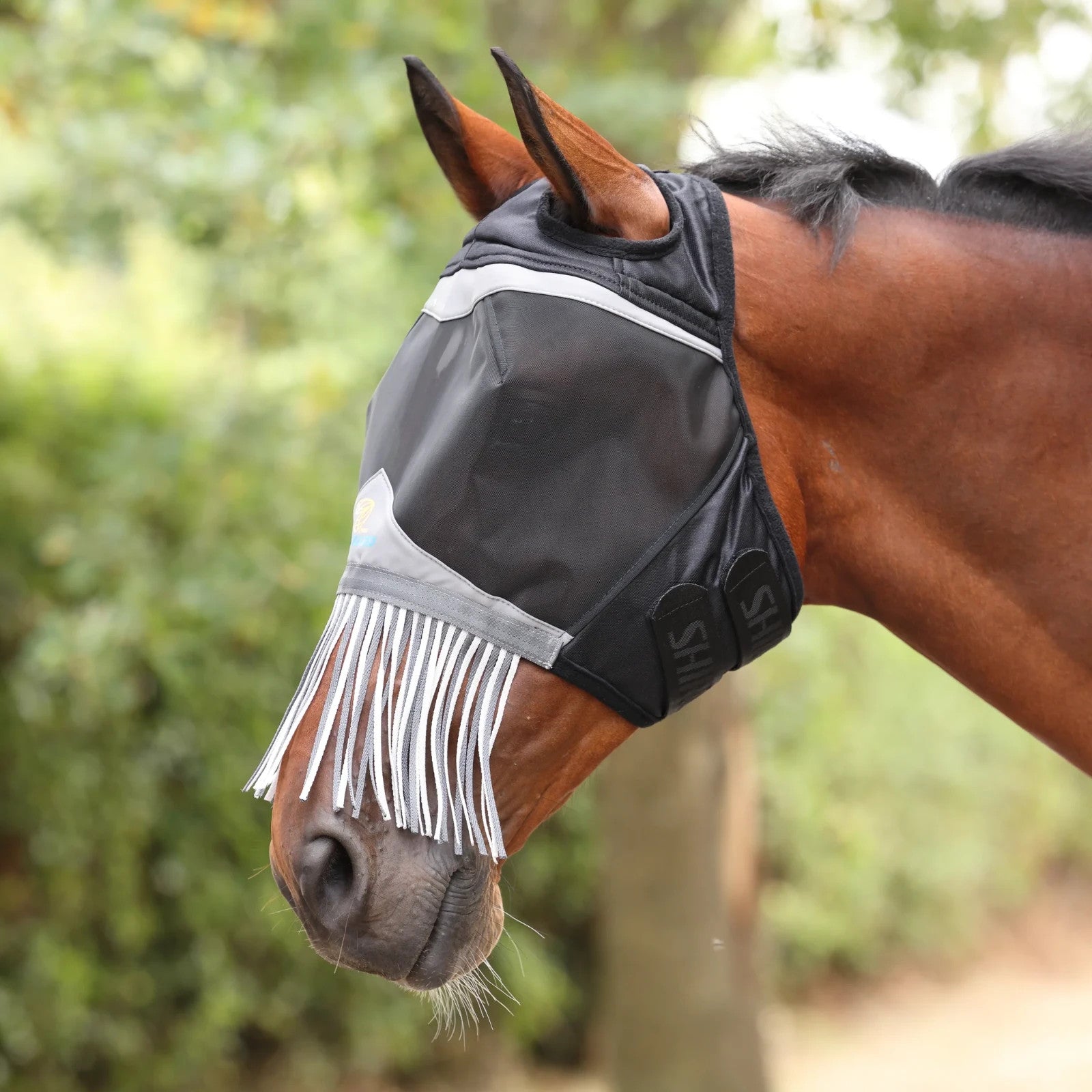 Picture of Shires FlyGuard Pro Fine Mesh Fly Mask with Ear Holes & Nose Fringe, UV 2 Colour
