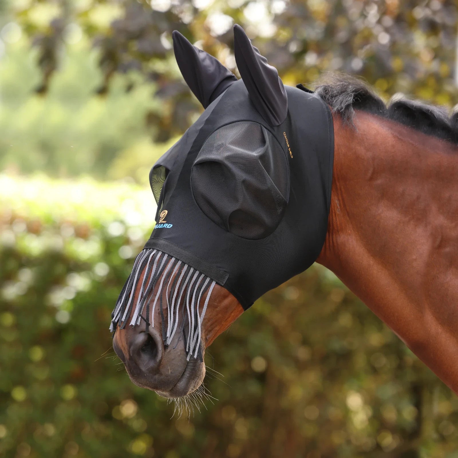 Picture of Shires FlyGuard Pro Stretch Fly Mask with Ears & Nose Fringe, UV Protection