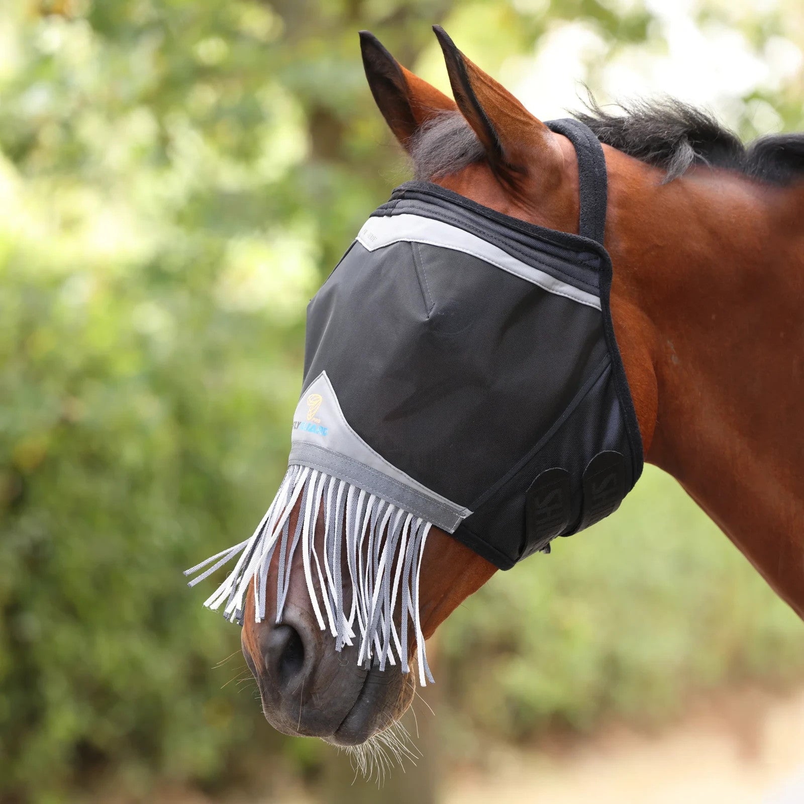 Picture of Shires FlyGuard Pro Fine Mesh Earless Fly Mask with Nose Fringe , UV, 2 Colours