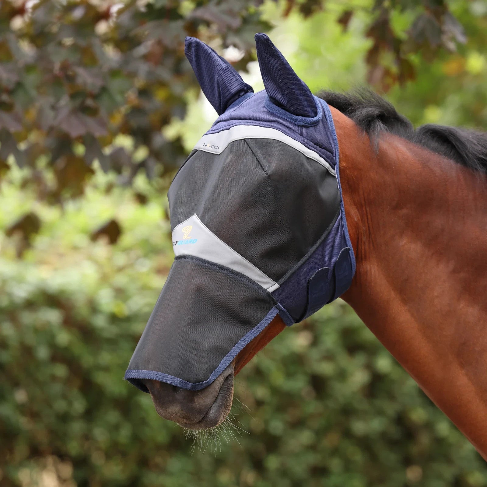 Picture of Shires FlyGuard Pro Fine Mesh Fly Mask with Ears & Square Nose, UV, 2 Colours