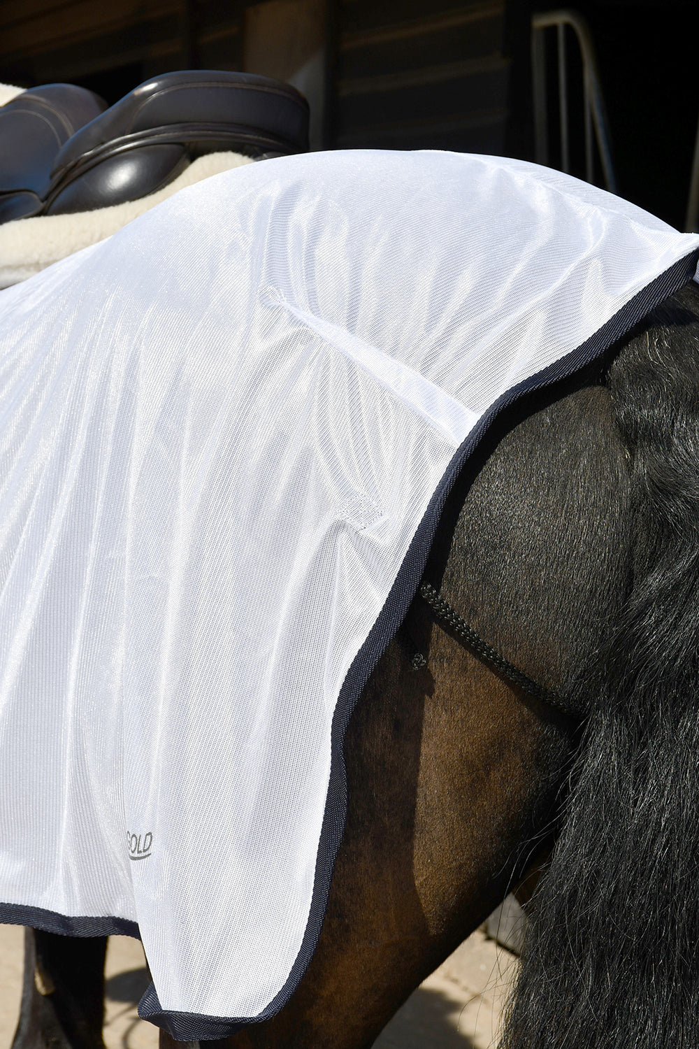 Rhinegold Fixed Chest Fly Mesh Ride-On Horse Rug, White, UV Protect.