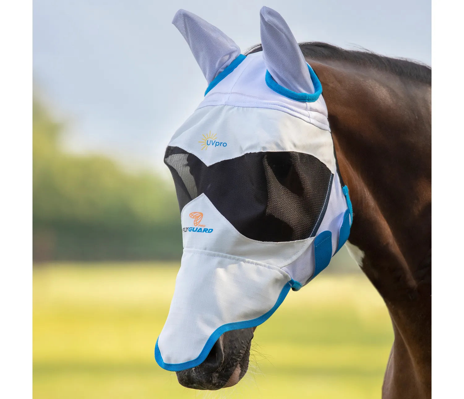 Shires Flyguard Sun Shade Horse/Pony Fly Mask in White, UV Protection, 5 Sizes