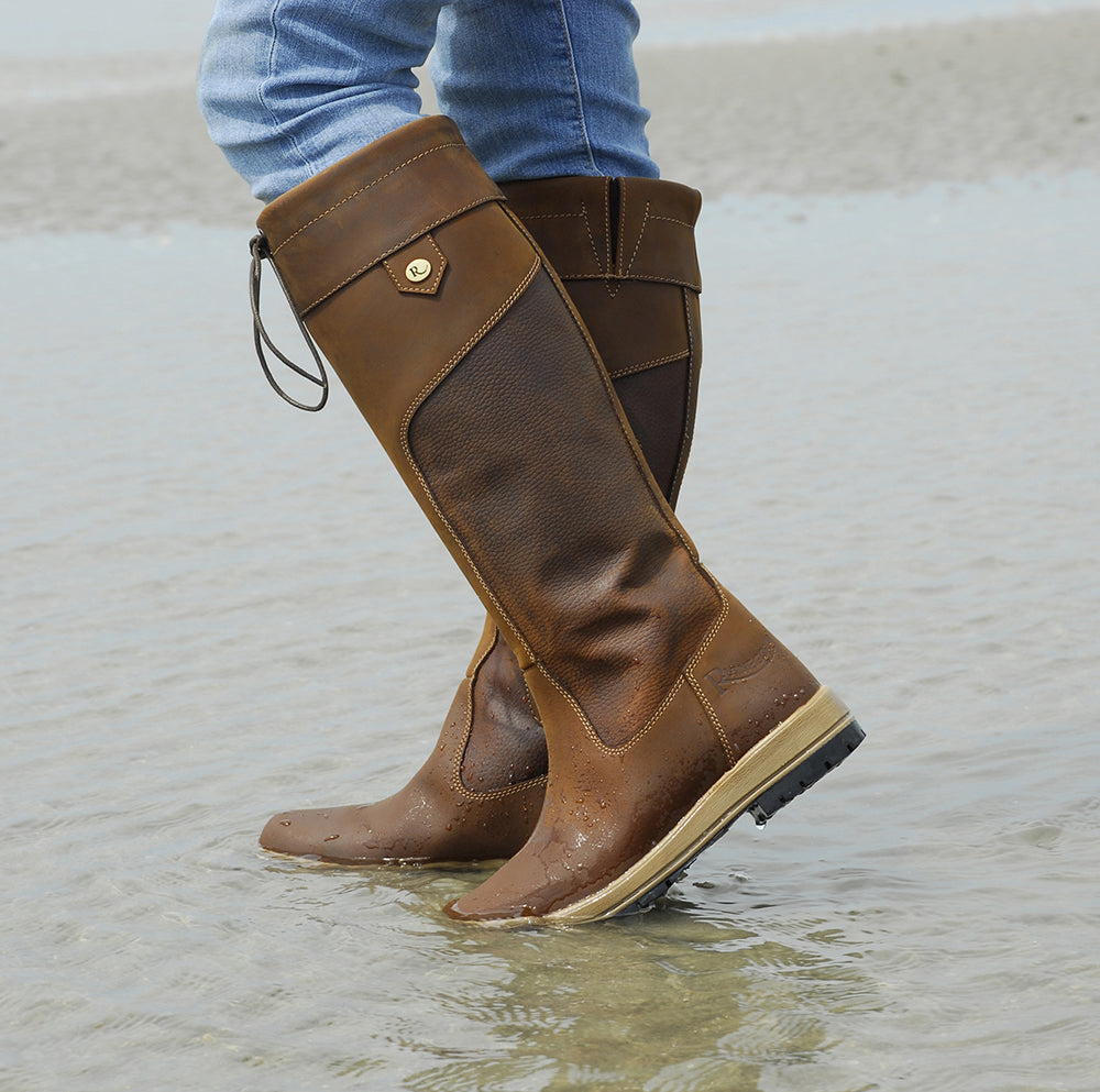 Rhinegold Vermont Long Leather Country Boots, Waterproof, 2 width fittings,