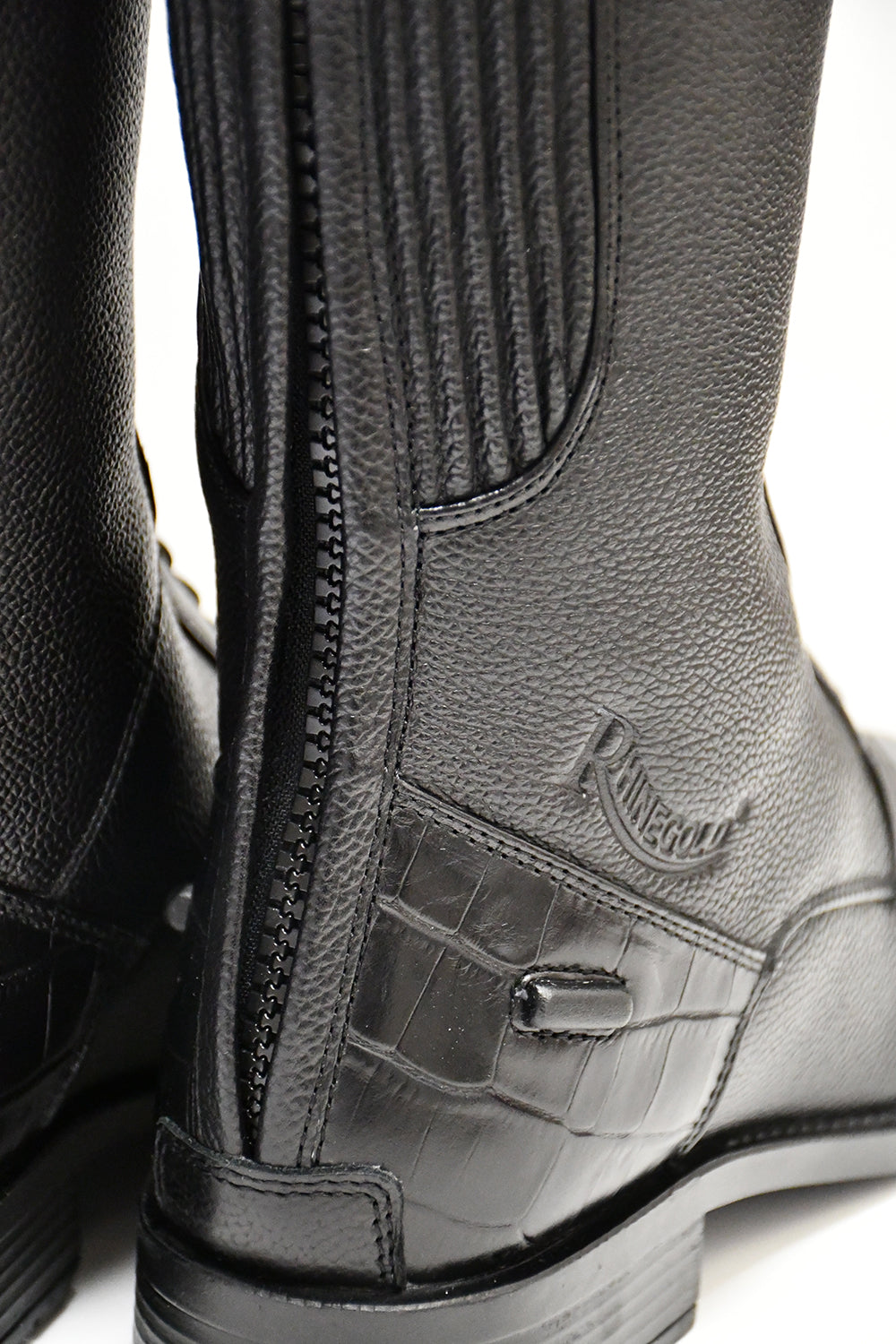 Rhinegold De-Luxe Leather Laced Riding Boots,  Adults, Black,  4 Calf Widths