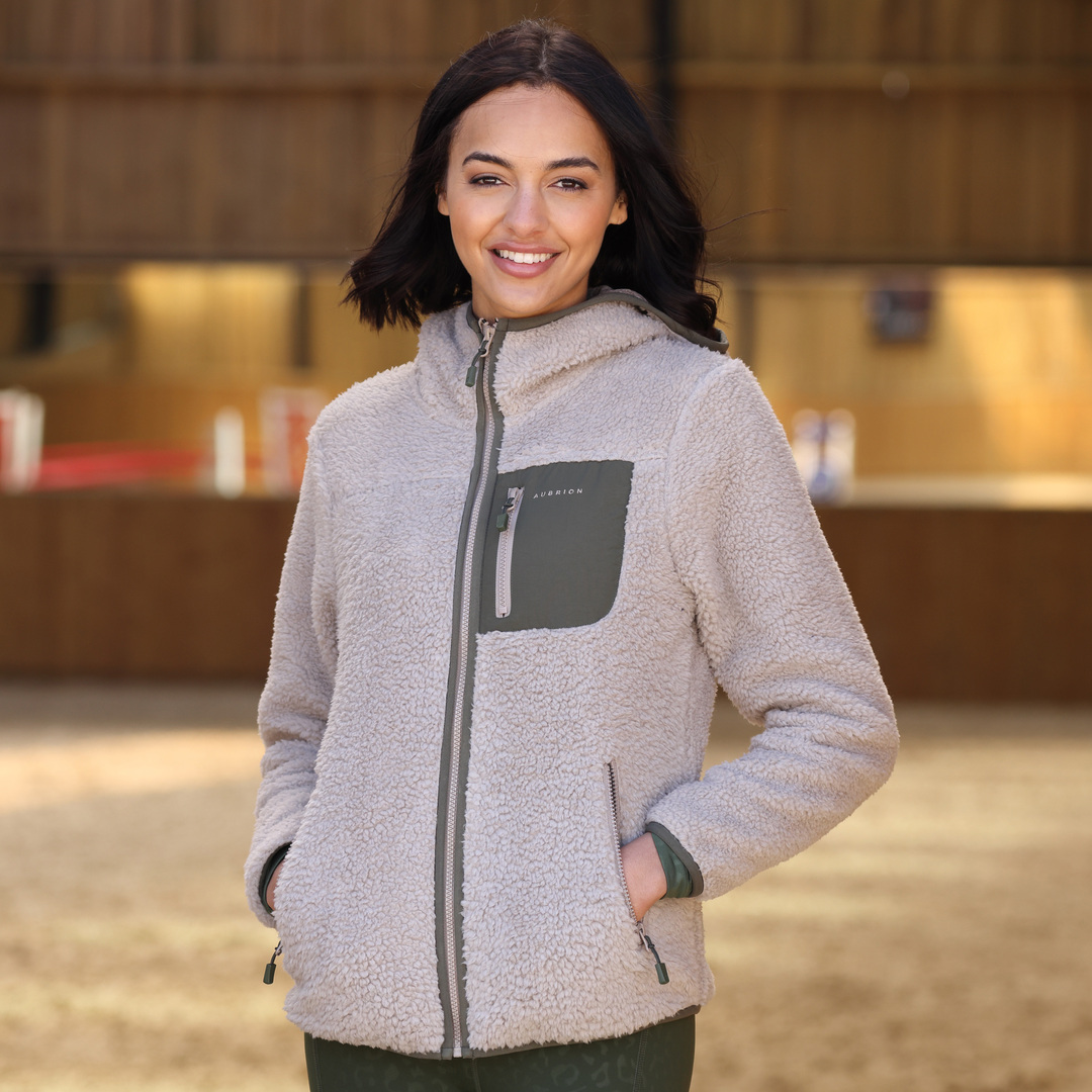 Shires Aubrion Ladies Clement Fleece Jacket, Womens, Taupe / Ink Colour,XXS-XXXL