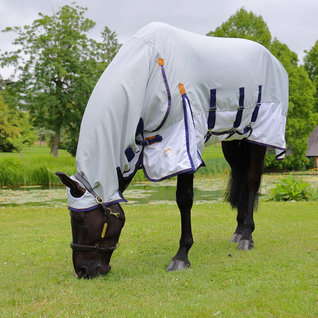 Shires Highlander Plus Sun Shade Horse/Pony Fly Combo in Grey, 90% UV Protection