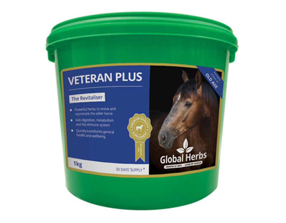 Picture of Global Herbs Veteran Plus Formula, 1Kg Tub,  Aids Horse Digestion, Metabolism