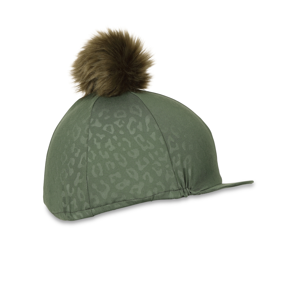Picture of Shires Aubrion Leopard Print Skull Hat Cover, Pom Pom, 4 Colours, One Size.