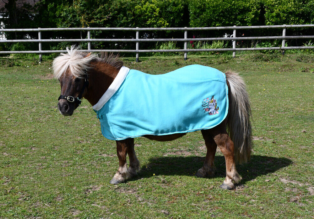 Picture of Rhinegold Unicorn Embroidered Fleece Pony Rug | Aqua, Pink | 3'6" - 4'3"
