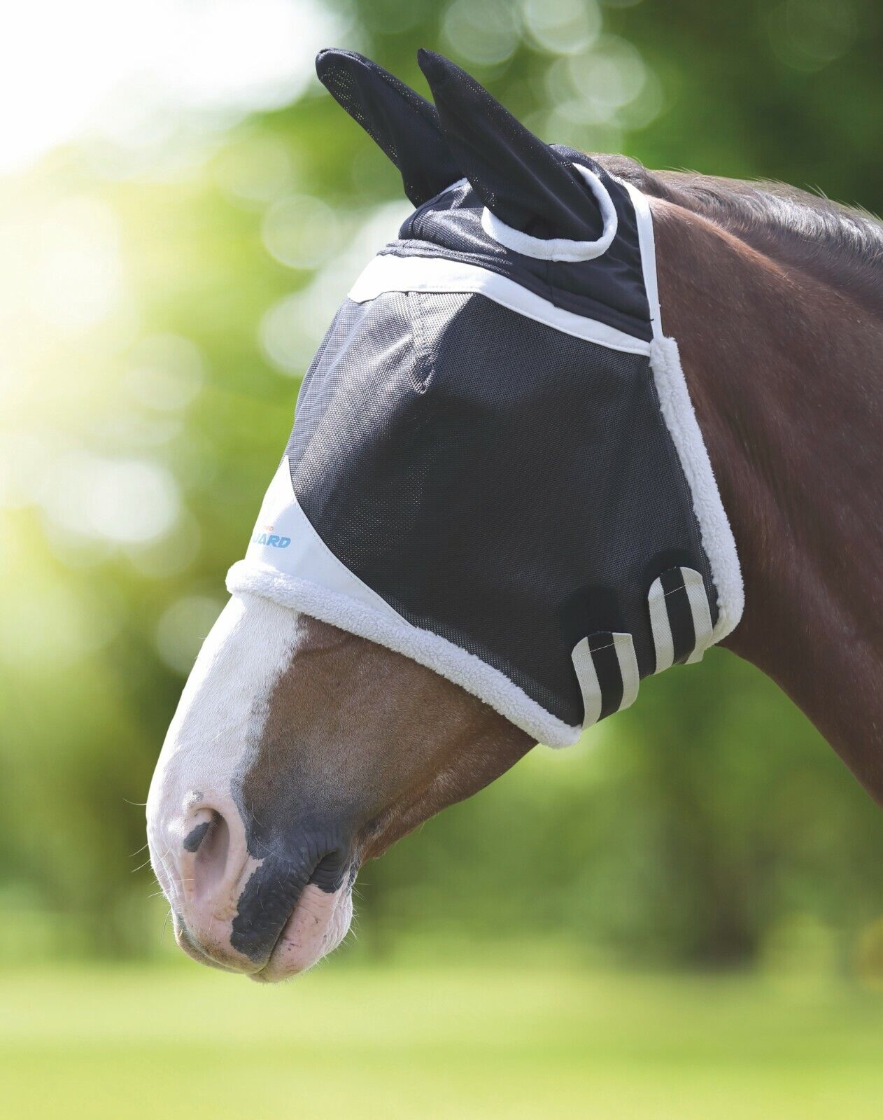 Picture of Shires Flyguard Field Durable Fly Mask with Ears in Black 5 Sizes, UV Protection