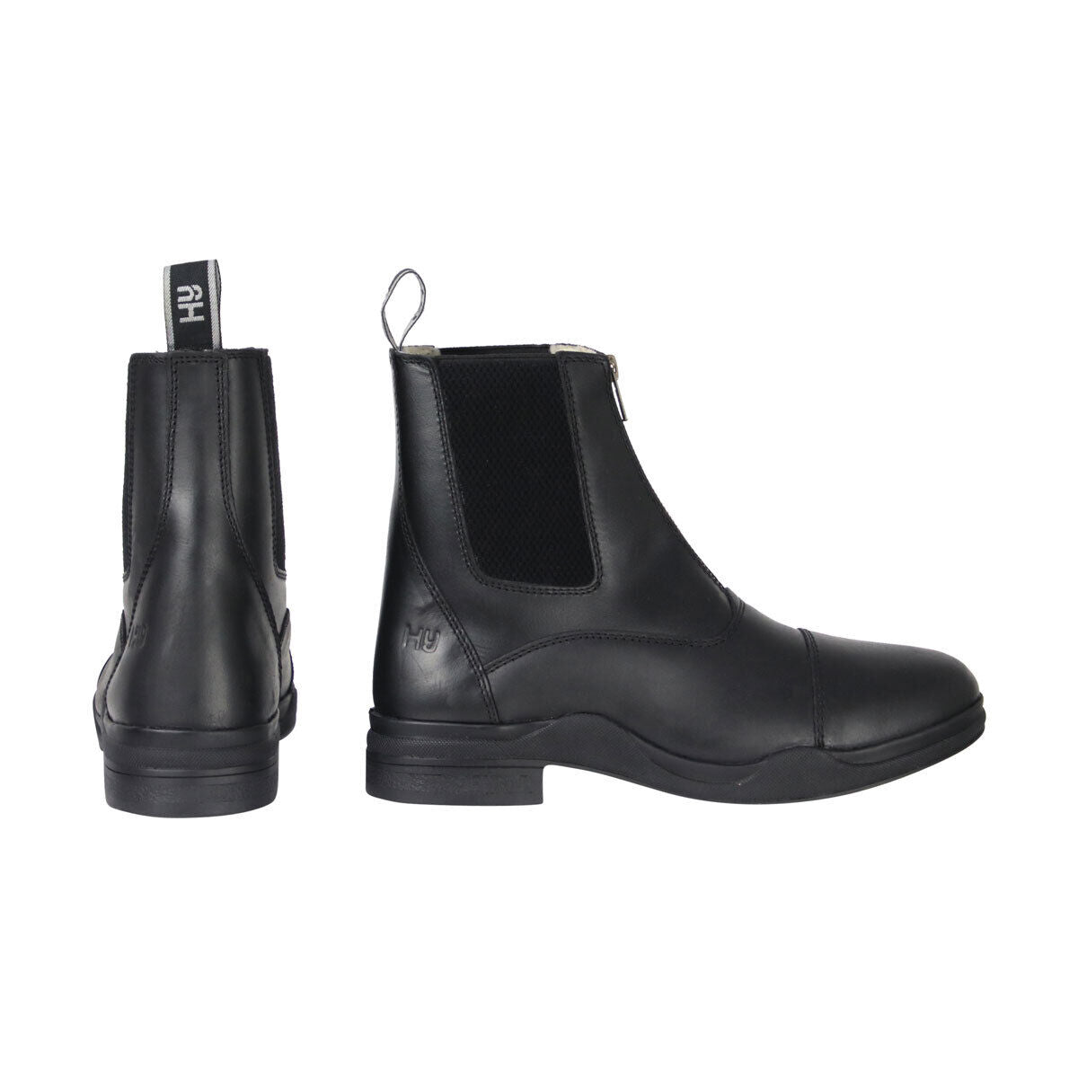Picture of Hy Equestrian Fleece Lined Wax Leather Zip Jodhpur Boots, Black/Brown,  UK 3-9
