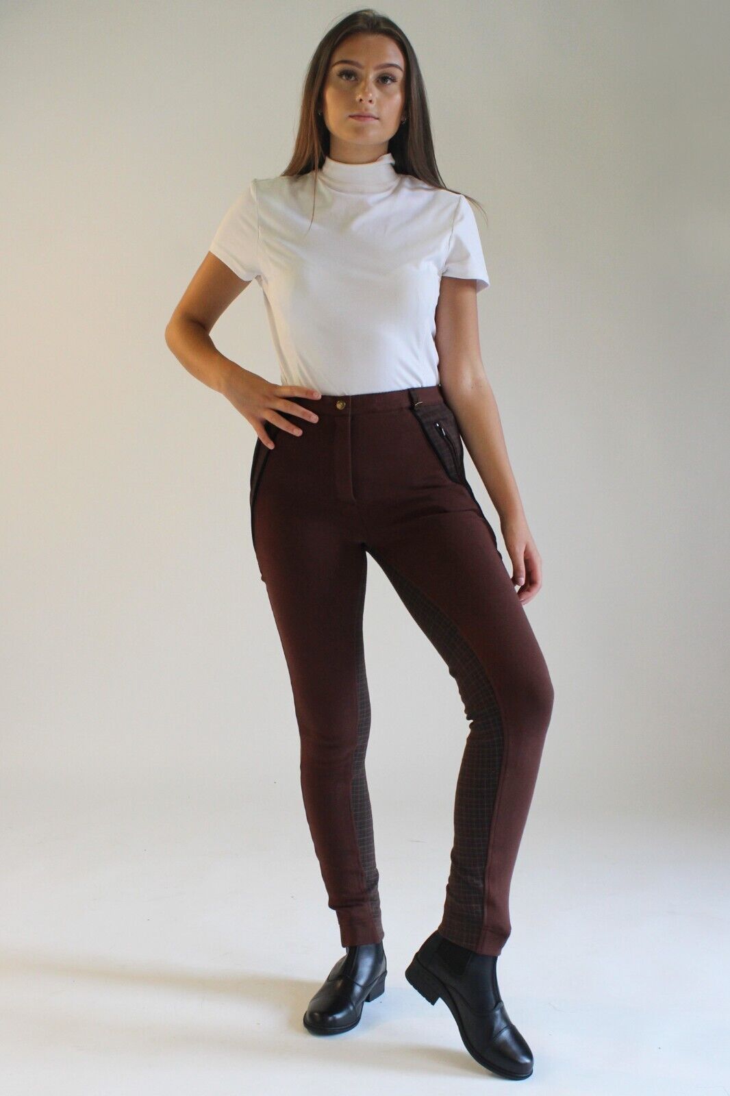 Picture of Ladies Classic Check Jodhpurs, Gallop Ladies Jodhpurs, Navy, Black, Brown,