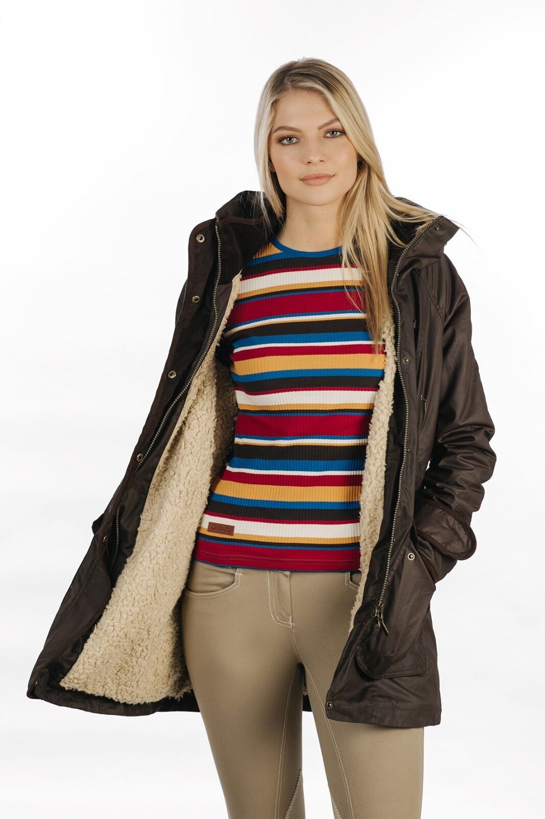 Picture of Horseware Elina Parka Ladies Winter Coat, Jacket, Riding, Hidden Hood, in Brown