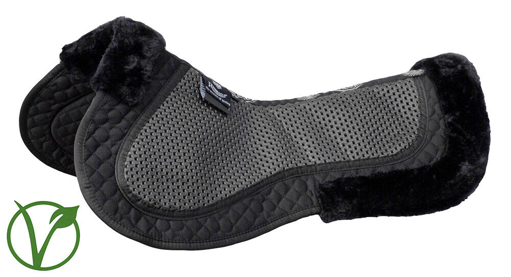 Picture of Rhinegold Horse Pony Shock Absorbing Non-slip Half Pad Fur | Black, White