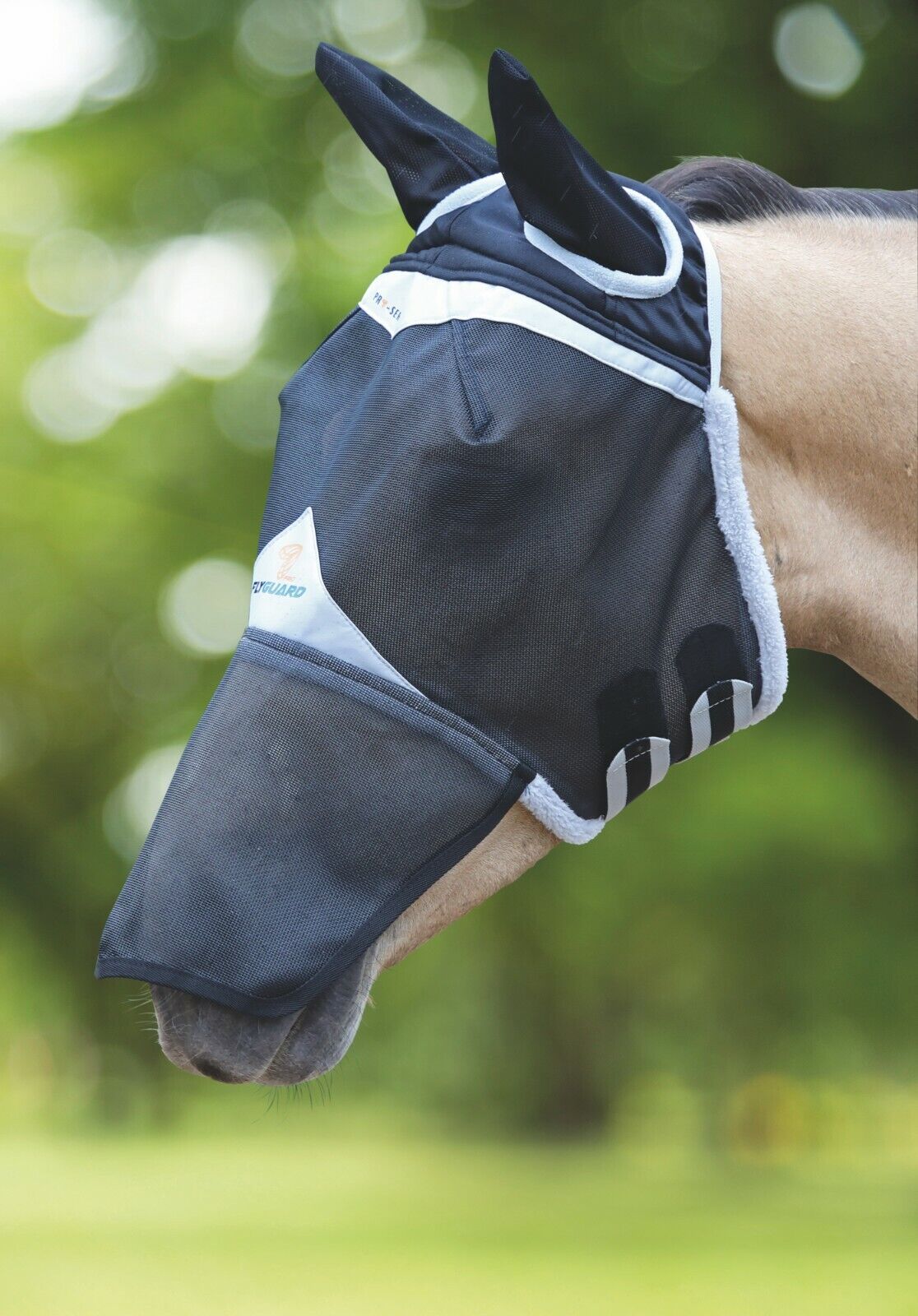 Picture of Shires Flyguard Field Durable Fly Mask with Ears & Nose, 5 Sizes, UV Protection.