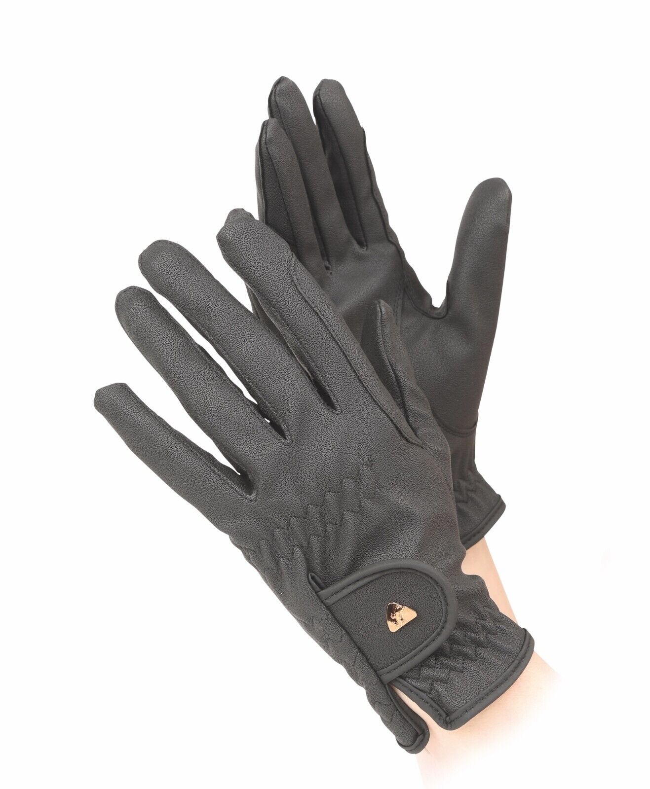 Picture of Shires Aubrion PU Synthetic Leather CHILDS Horse Riding Gloves | Black / Brown