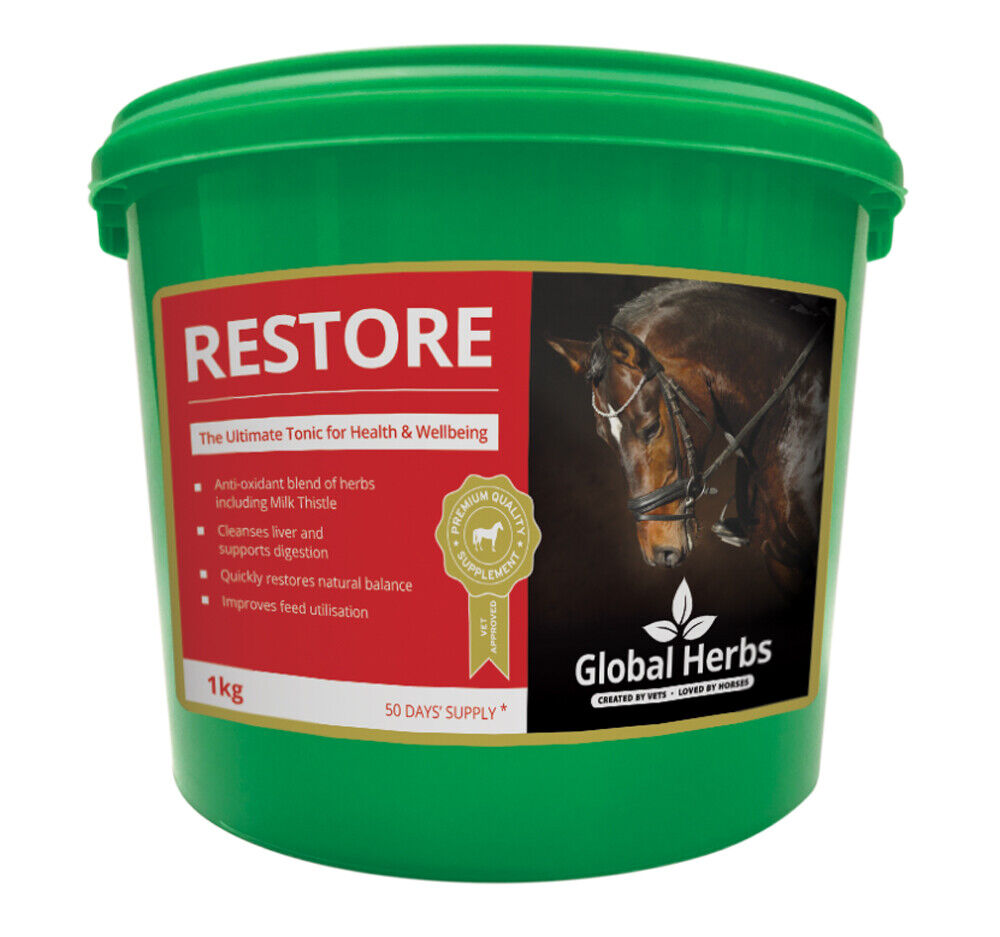 Picture of Global Herbs Restore, 1kg Tub, Liver Tonic And Detox For Horses And Ponies