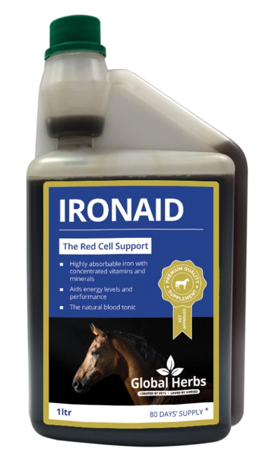 Picture of Global Herbs IronAid Liquid, 1 Ltr,  Aids Energy And Performance For Horses