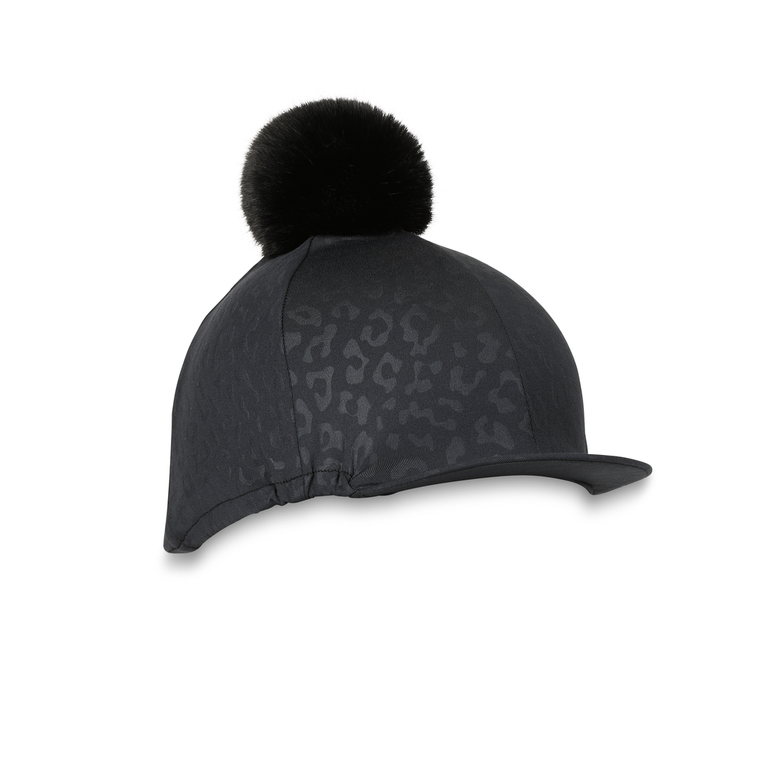Picture of Shires Aubrion Leopard Print Skull Hat Cover, Pom Pom, 4 Colours, One Size.