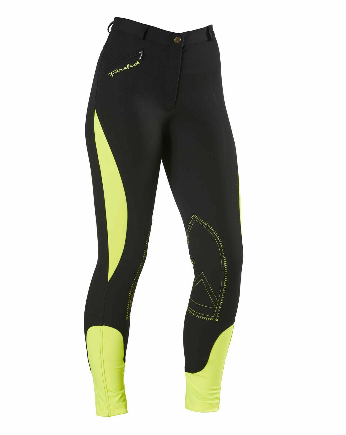 Picture of FireFoot Ladies Rawdon Reflective Horse Riding Breeches In Black/Yellow