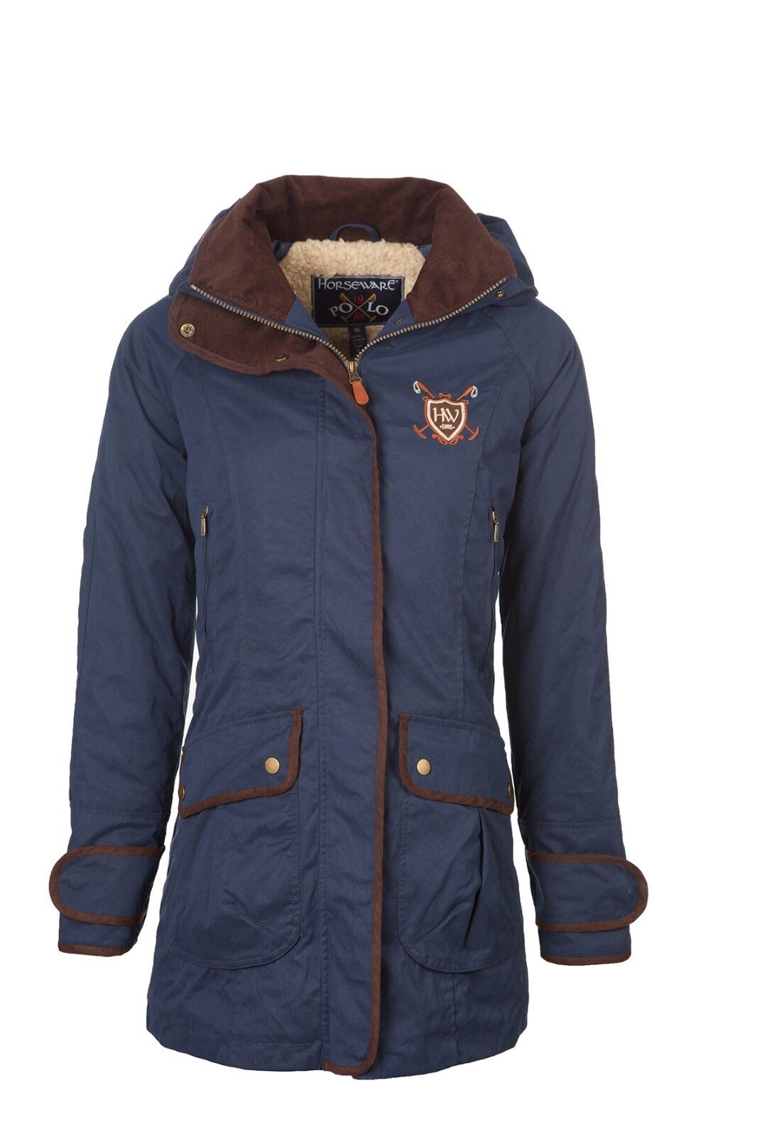 Picture of Horseware Elina Parka Ladies Winter Coat, Jacket, Riding, Hidden Hood, in Navy