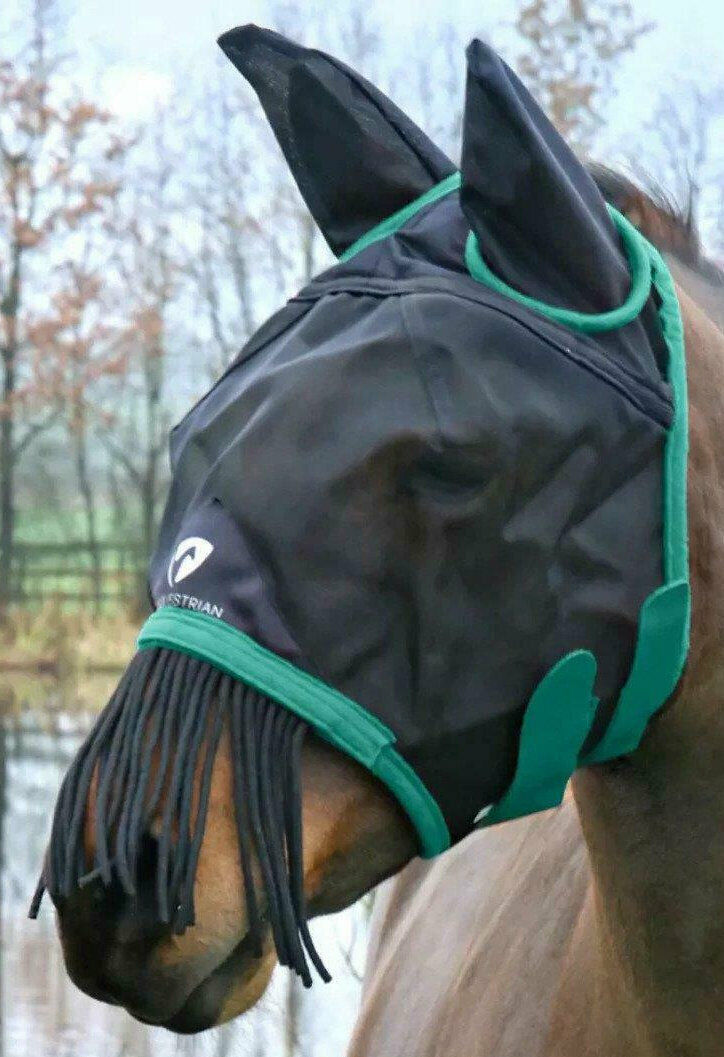 Picture of Fly Mask | Hy Equestrian Horse / Pony  Mesh Half Mask with Ears and Fringe