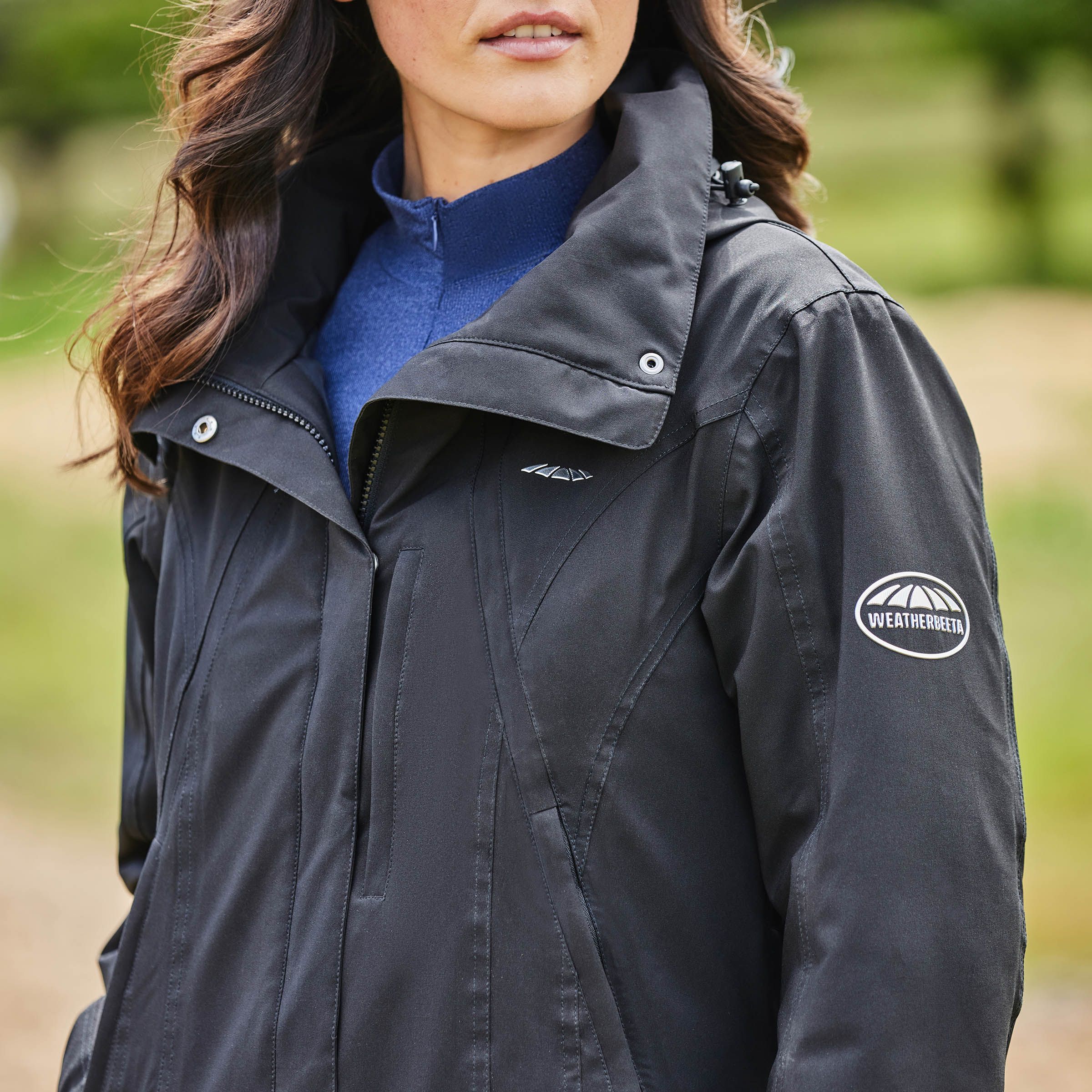 WeatherBeeta Kyla Waterproof Jacket, Sealed Seams, Quilted Lining, Navy, Black