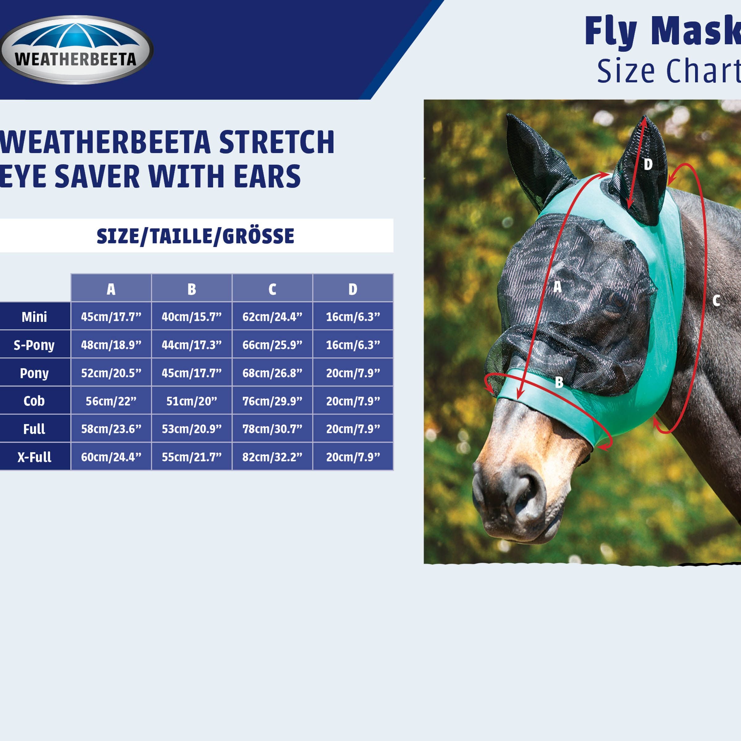 WeatherBeeta Stretch Eye Saver Fly Mask, with Ears, UV, 5 Colours