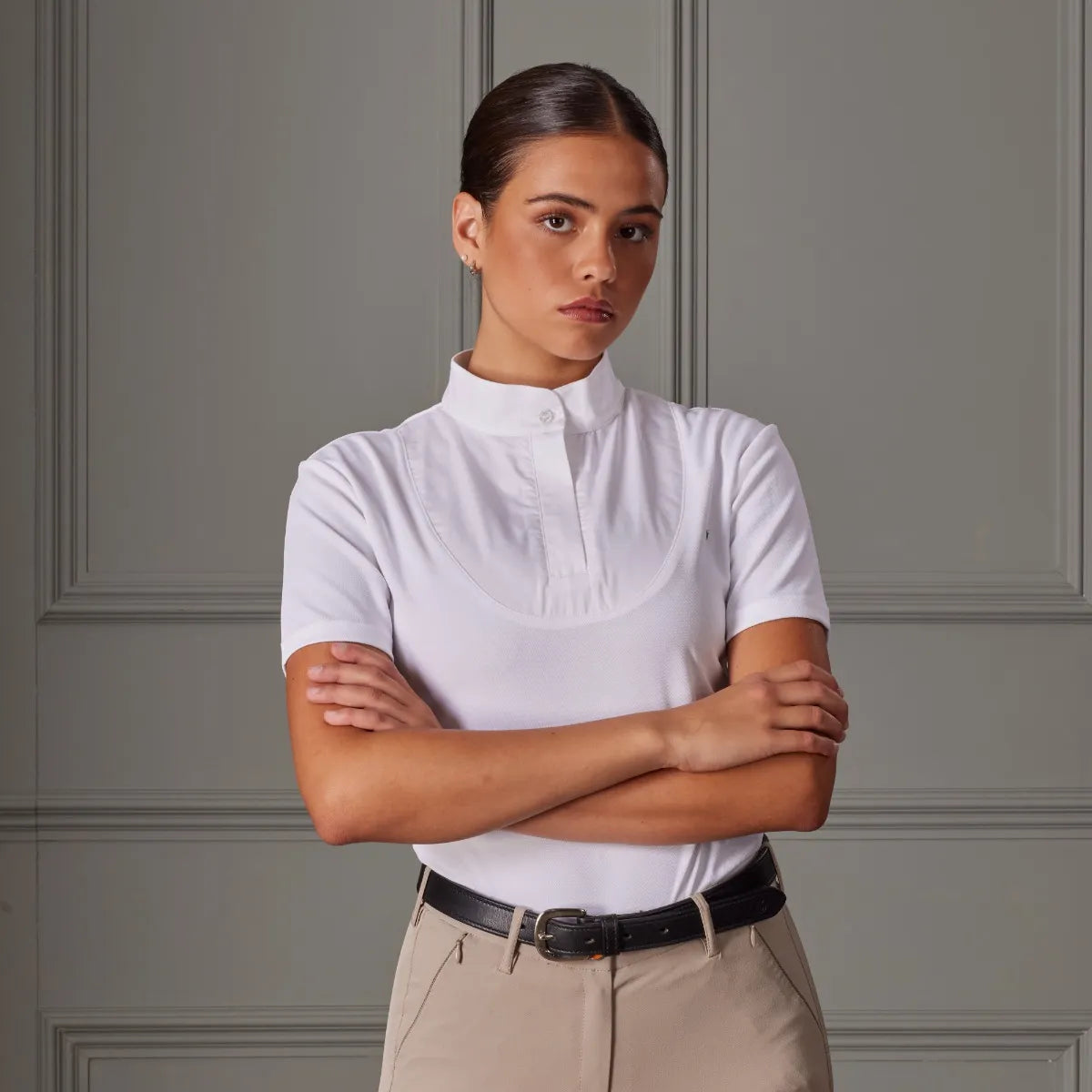 Shires Aubrion Ladies Short Sleeve Stock Shirt, Womens, White, XXS - XXL