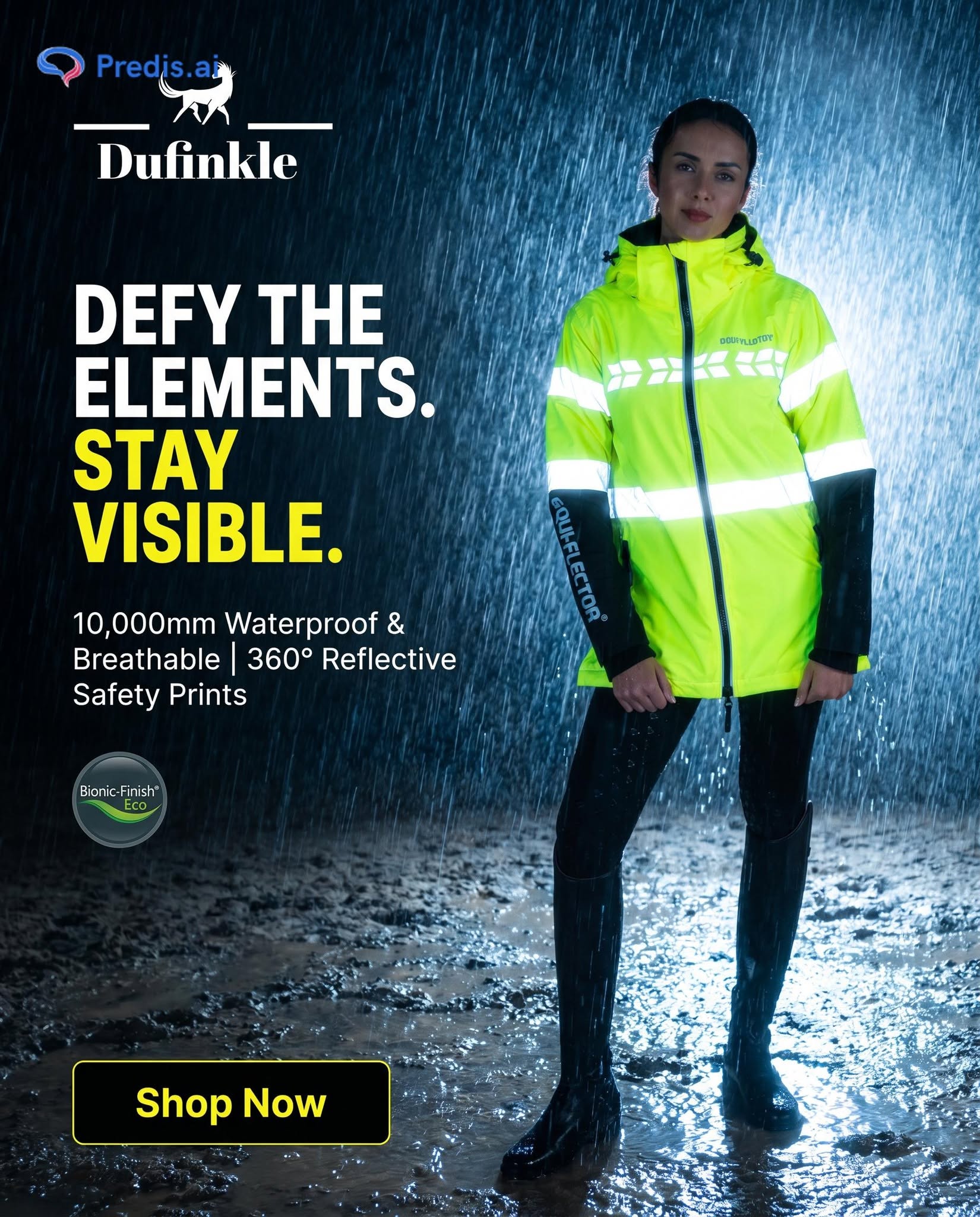 Shires EQUI-FLECTOR® Womens Jacket Coat, Waterproof, Flourescent Yellow, 7 Sizes.