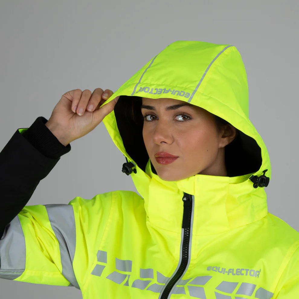 Shires EQUI-FLECTOR® Womens Jacket Coat, Waterproof, Flourescent Yellow, 7 Sizes.