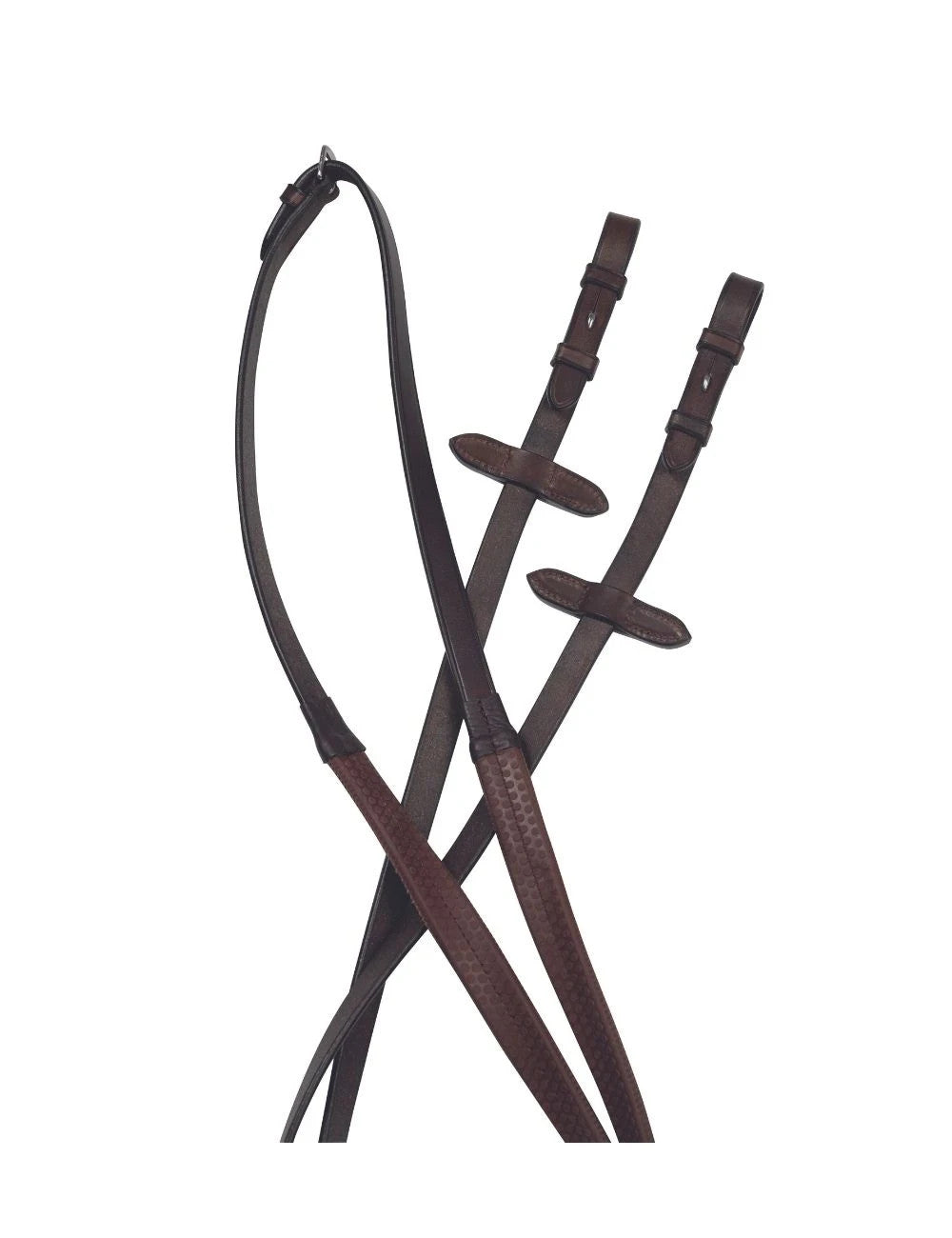 Picture of Collegiate Flexi Grip Reins IV, Black, Brown, 2 sizes.