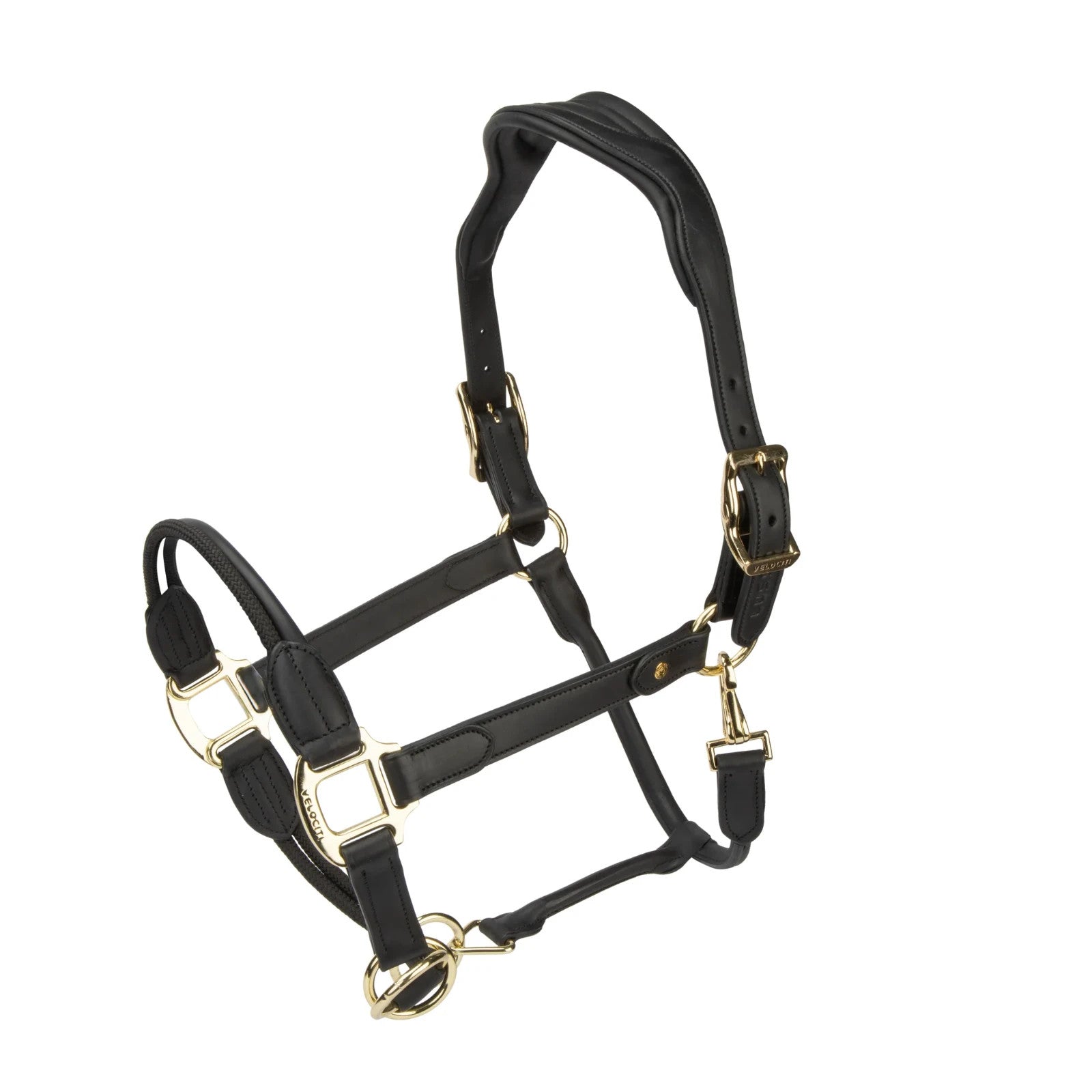 Picture of Shires Velociti Lusso Soria Control Leather Headcollar,  Black or Havana 4 Sizes