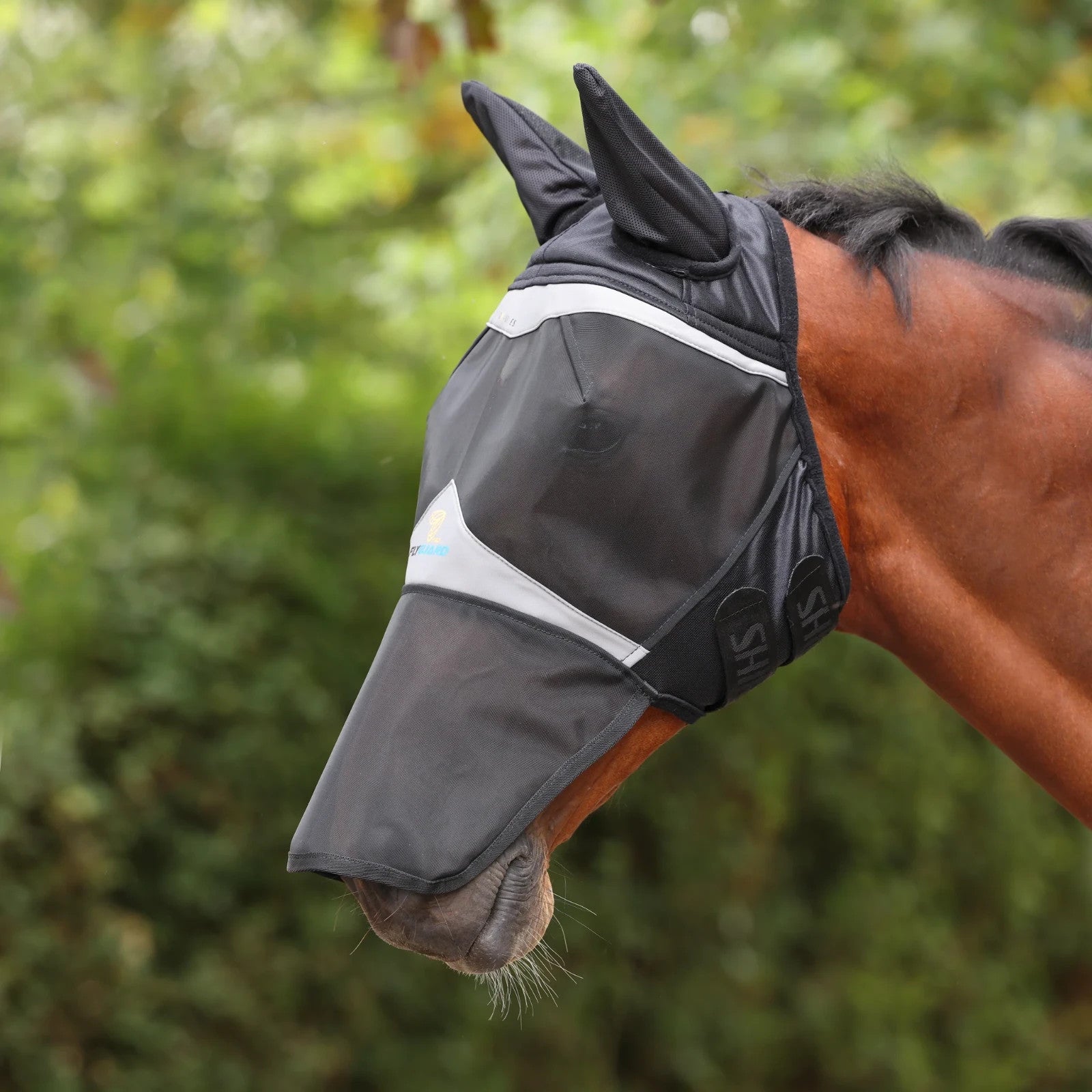 Picture of Shires FlyGuard Pro Fine Mesh Fly Mask with Ears & Square Nose, UV, 2 Colours