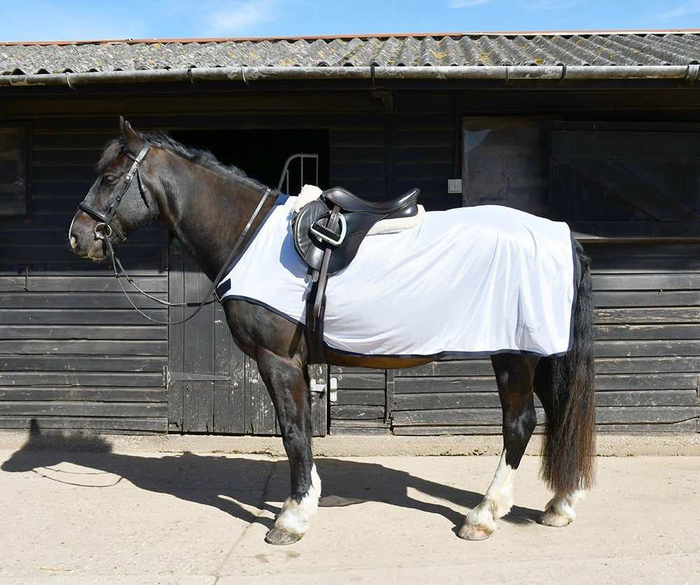 Picture of Rhinegold Fixed Chest Fly Mesh Ride-On Horse Rug, White, UV Protect.
