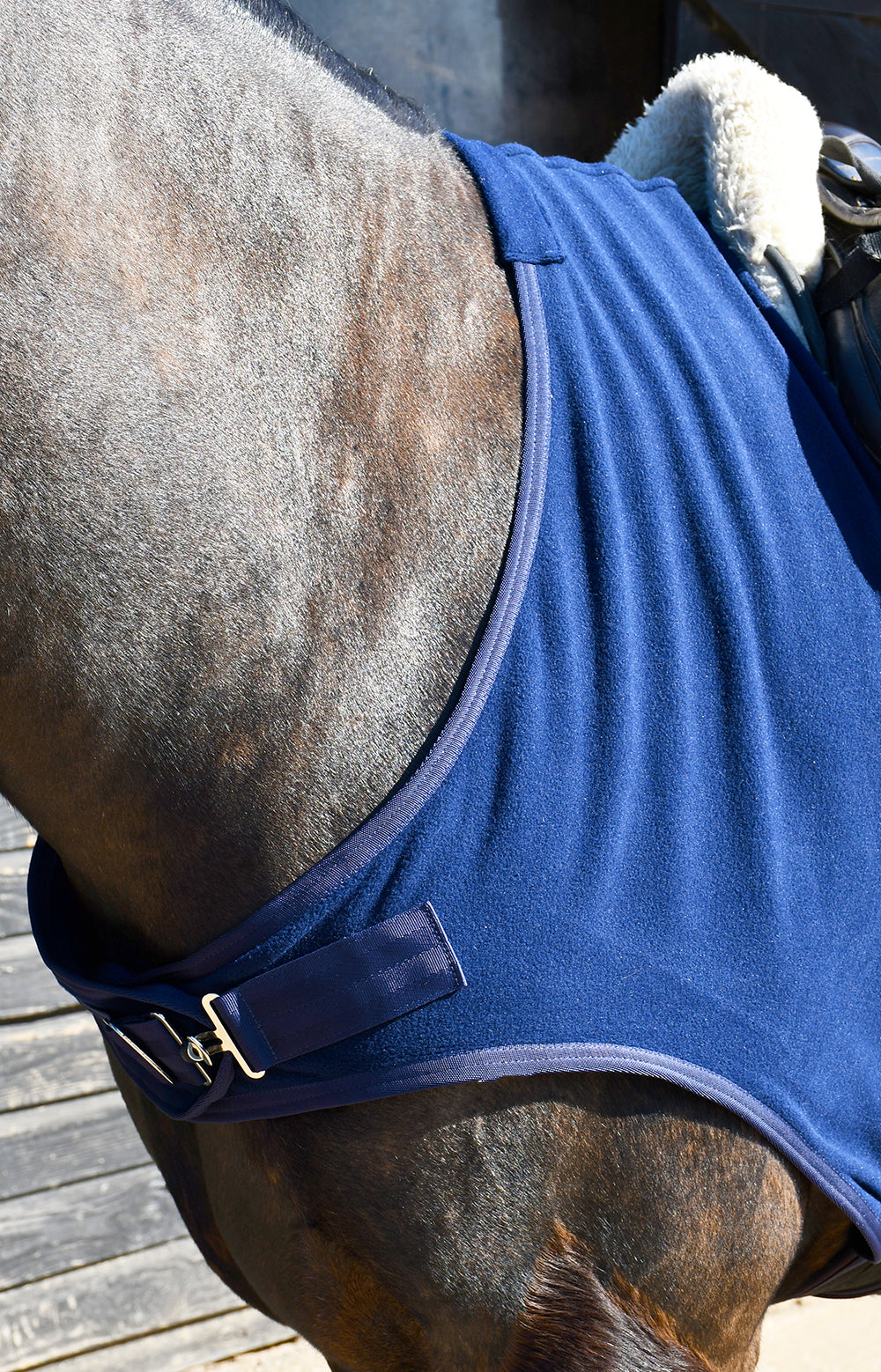 Rhinegold Fixed Chest Fleece Ride-On Rug, Horse Exercise Rug, 5.0"-7'0", Navy