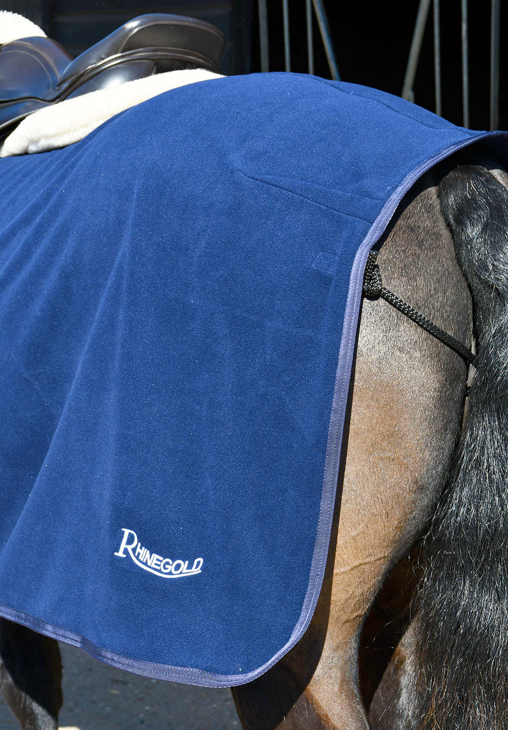 Rhinegold Fixed Chest Fleece Ride-On Rug, Horse Exercise Rug, 5.0"-7'0", Navy