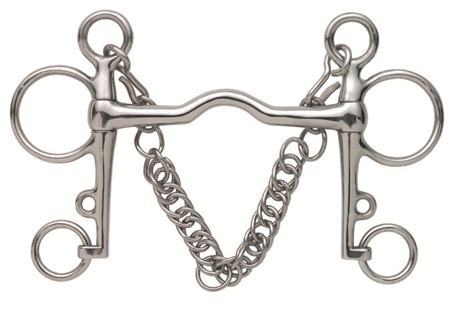 Shires Medium Port Mouth Pelham Bit, Stainless Steel with Curb Chain