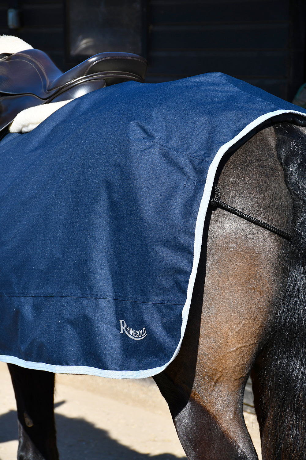 Rhinegold Fixed Chest Waterproof Ride-On Horse Rug, Navy or Yellow, 5'0"-7'0"