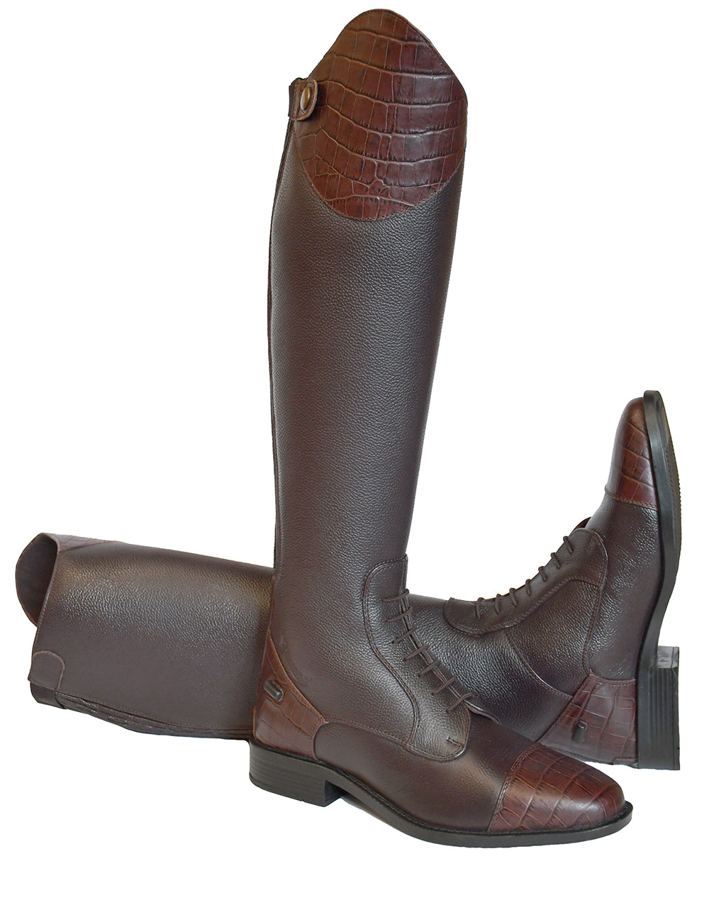 Rhinegold De-Luxe Leather Laced Riding Boots,  Adults, Brown,  4 Calf Widths