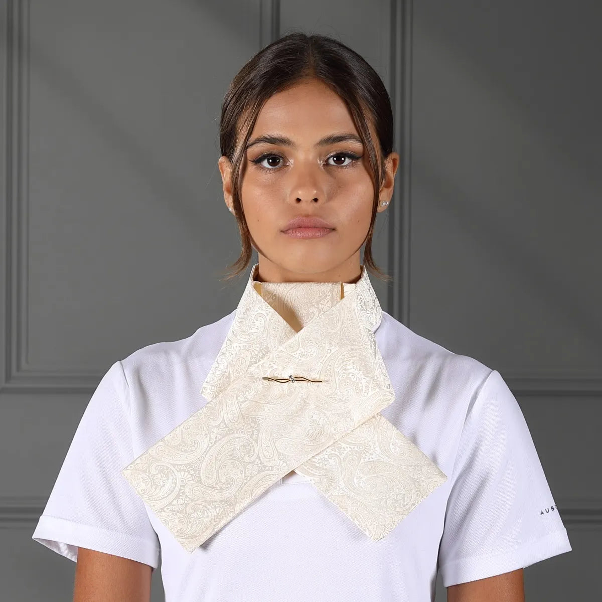 Shires Aubrion Ready Tied Brocade Riding Stock, White or Gold, 3 Sizes.