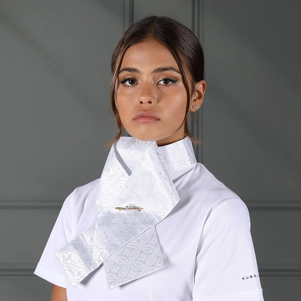 Shires Aubrion Ready Tied Brocade Riding Stock, White or Gold, 3 Sizes.