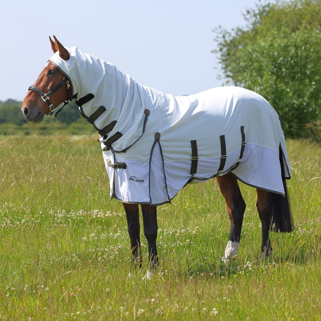 Shires Highlander Plus Sun Shade Horse/Pony Fly Combo in Grey, 90% UV Protection