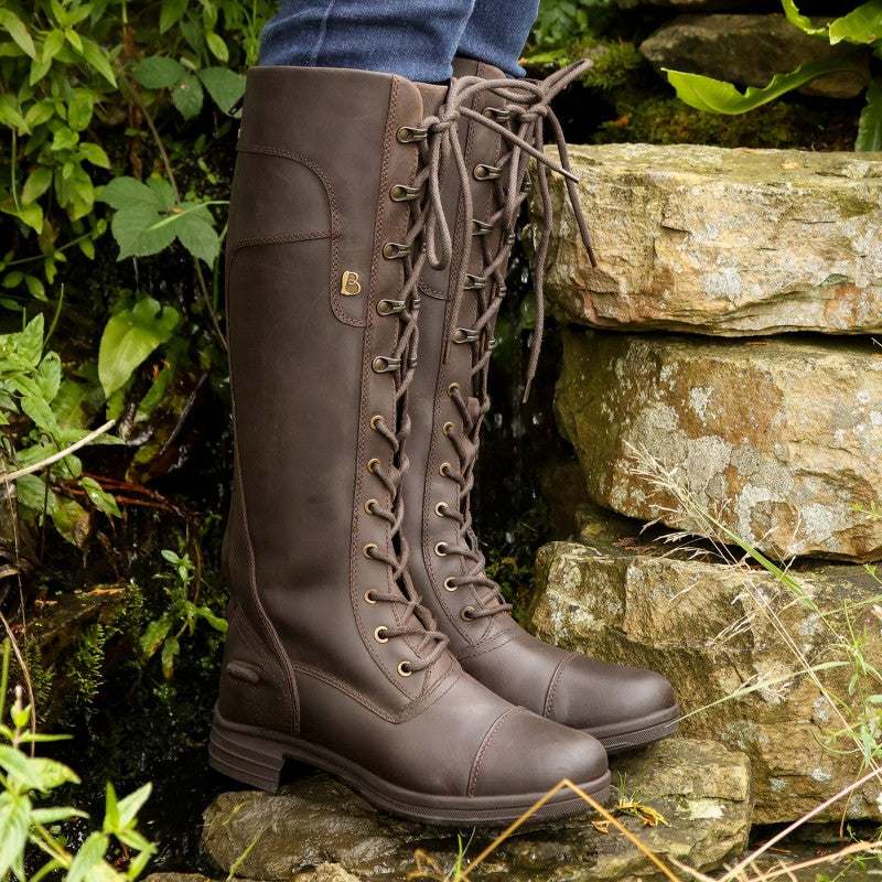 Brogini Scafel Waterproof Leather Laced Zip up Country Boots, Yard boots,