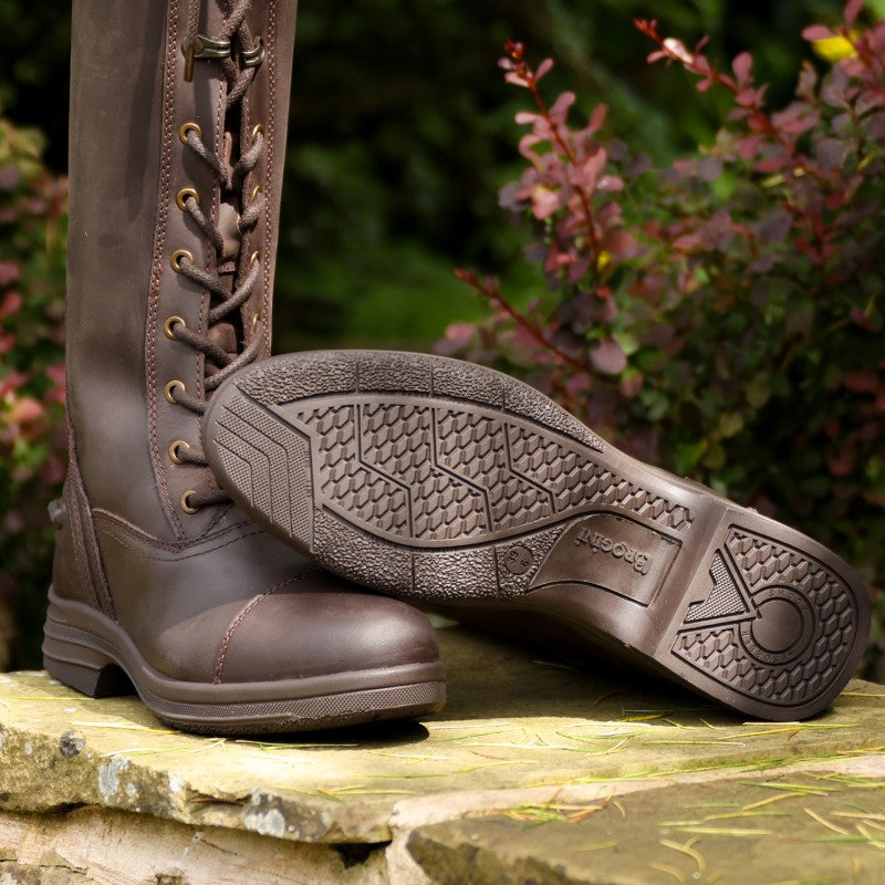 Brogini Scafel Waterproof Leather Laced Zip up Country Boots, Yard boots,