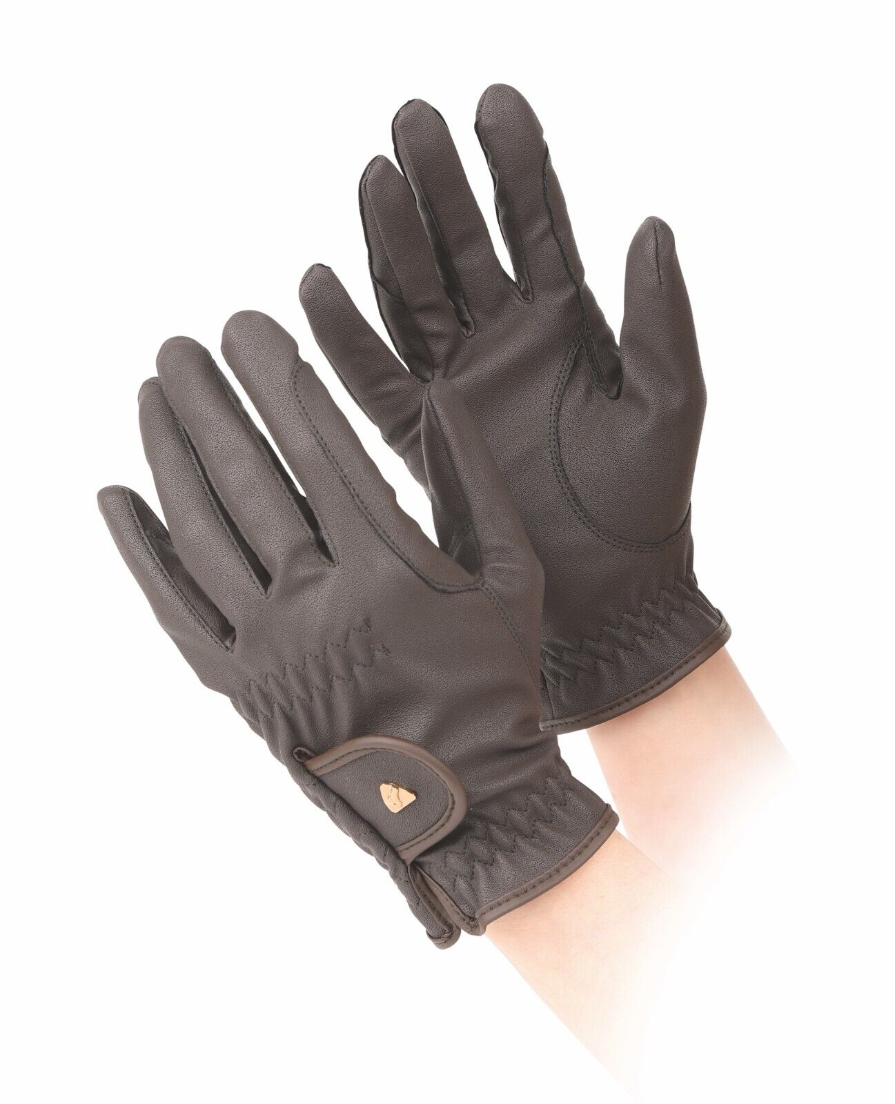Picture of Shires Aubrion PU Synthetic Leather CHILDS Horse Riding Gloves | Black / Brown