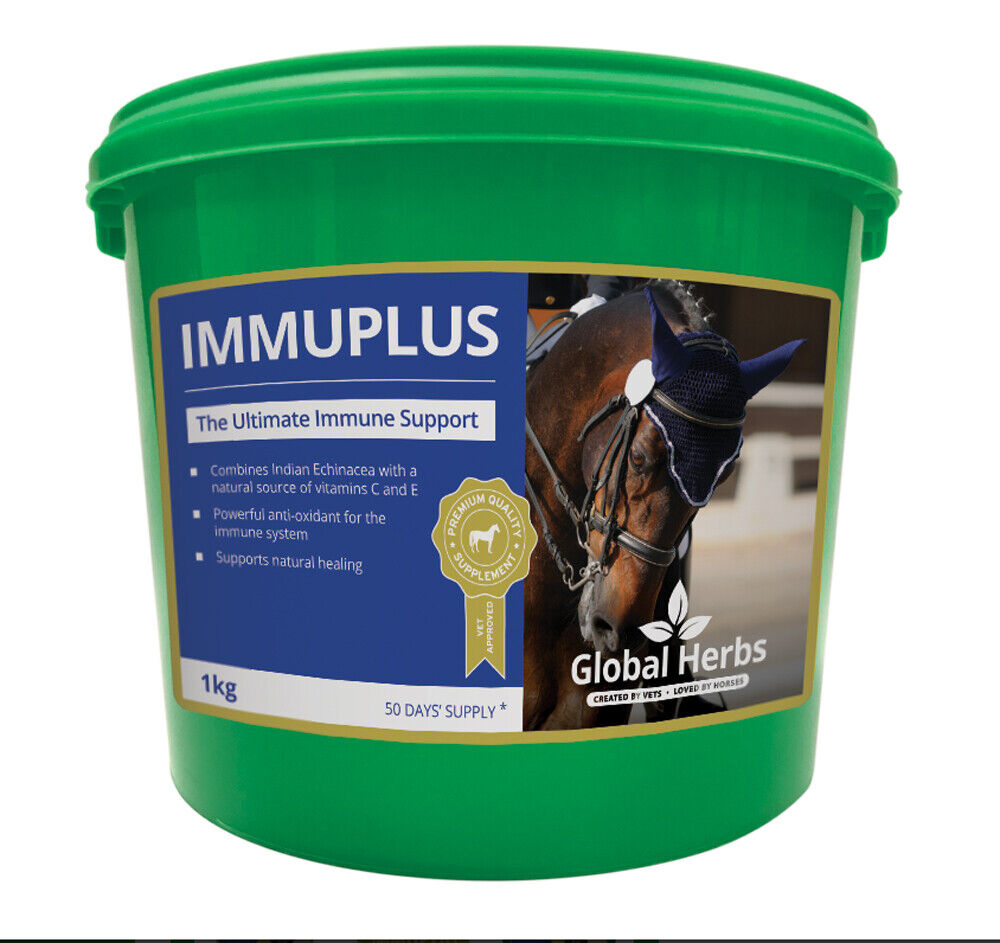 Picture of Global Herbs ImmuPlus Powder 1kg Tub, Immune Aid Supplement for Horses / Ponies